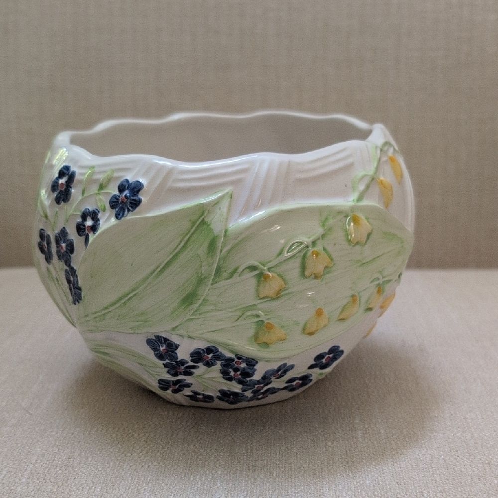 Vintage Hand Painted Rosenthal Embossed Floral Planter Bowl Made In Portugal